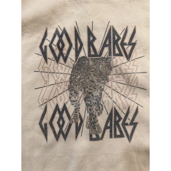 Good Vibes Leopard Sweatshirt Womens Medium Zenana Taupe Graphic Cropped Boxedd - Picture 2 of 8